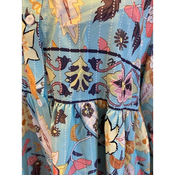 Womens Blouse Plus Size 2XL Top Boho Button Down Hi Low Silky Feel Peasant - Picture 4 of 12